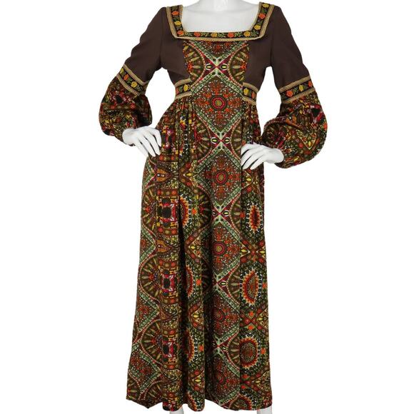 70s Vintage Hippie Peasant Gypsy Boho Festival Victorian Renaissance Gown  Dress